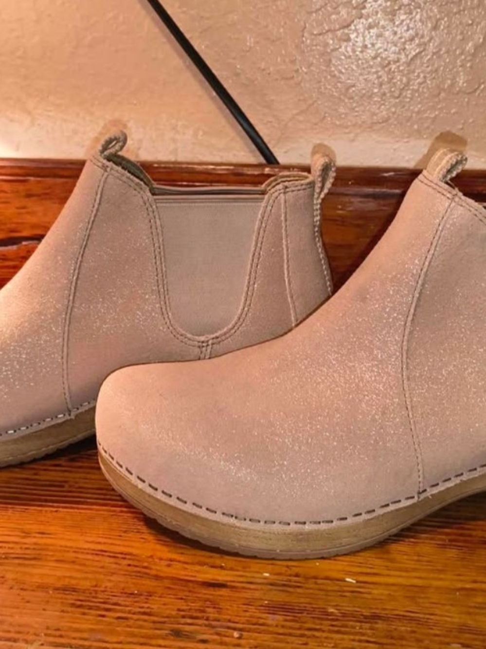 Dansko Beige Suede Ankle Boots with Stacked Heel - Picture 4 of 7